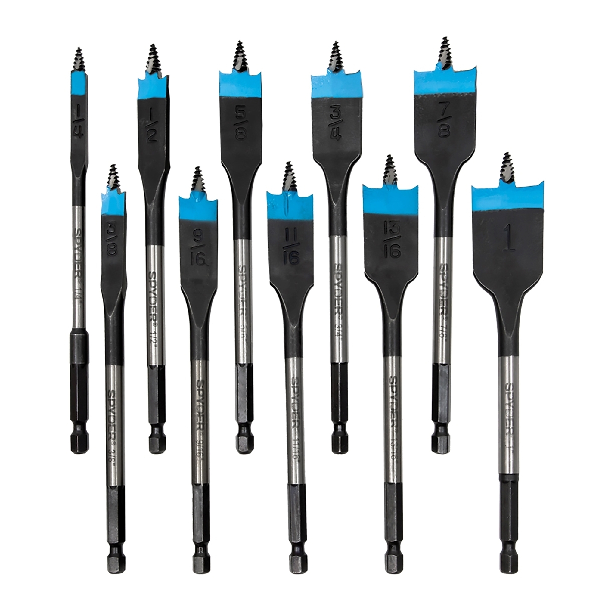 Spyder 10-Piece Spade Bit Set (1/4, 3/8, 1/2, 9/16, 5/8, 11/16, 3/4, 13/16, 7/8, 1-Inch) 11027